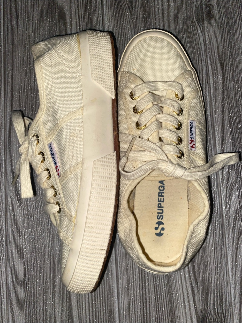 Superga Off-White Canvas Platform Lace-Up Sneakers Size 6